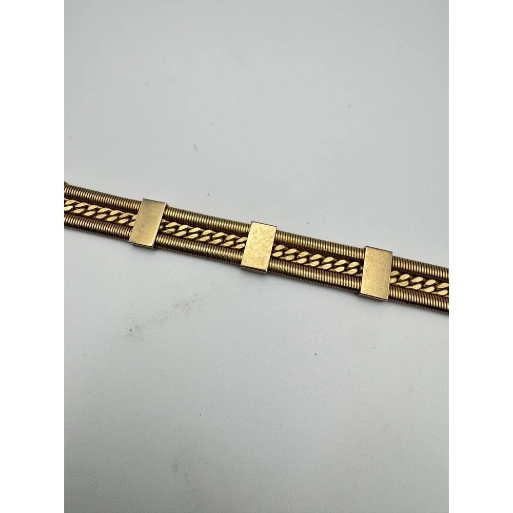 Vintage Mesh Bracelet Gold Tone Gaspipe Curb Chain Multi Strand Panel Link MCM